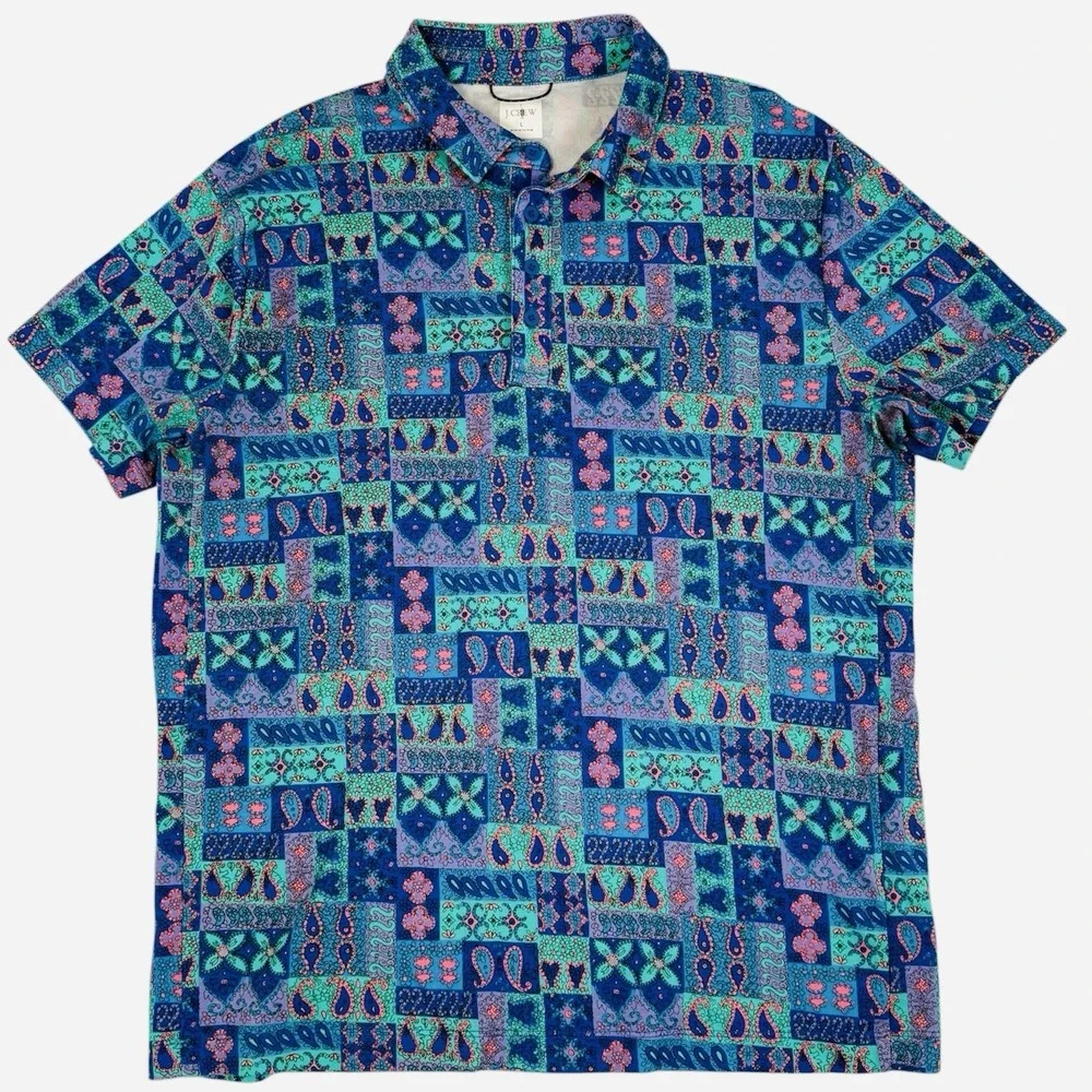 J Crew Performance Polo Shirt‎ Mens L Coolmax Oarsman Multicolor Short Sleeve